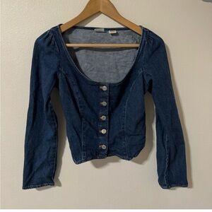 Levi’s Weston Denim Long Sleeve Cropped Blouse Dark Wash Western 2023-XS